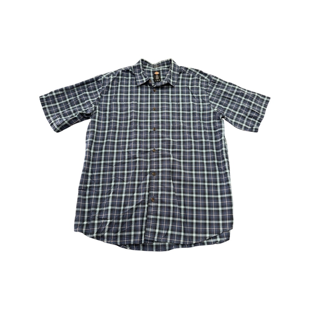Dickies Shirt Mens Large Blue Plaid Short Sleeve Casual Button Up Relaxed Fit